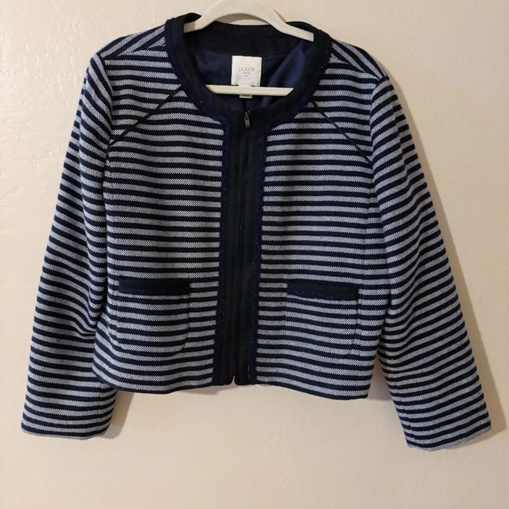 J. Crew Blue Striped Tweed Cropped Zip Up size 20